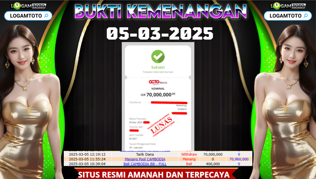 SELAMAT KEPADA MEMBER SETIA LOGAMTOTO BERHASIL JACKPOT DI PERMAINAN TOGEL CAMBODIA POOLS